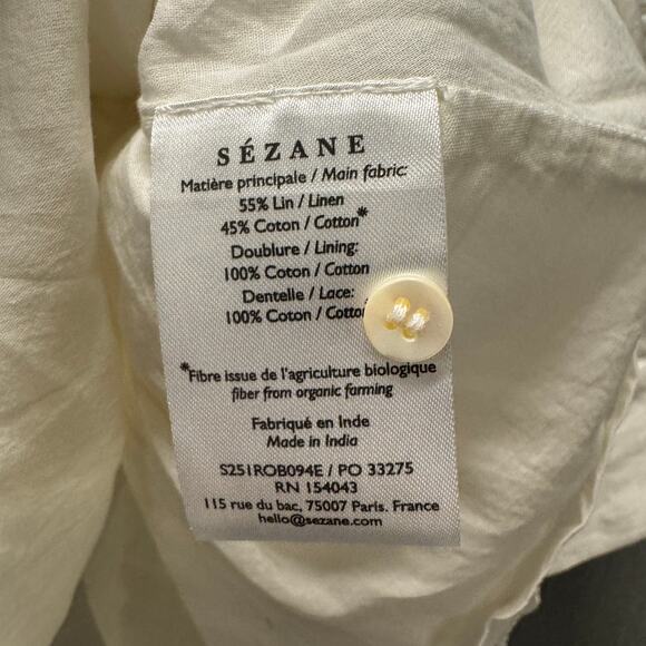 Sezane Honorina Dress Coastal Linen Cotton Button Up Mini Ecru Boho Womens 8 NEW - Picture 12 of 16
